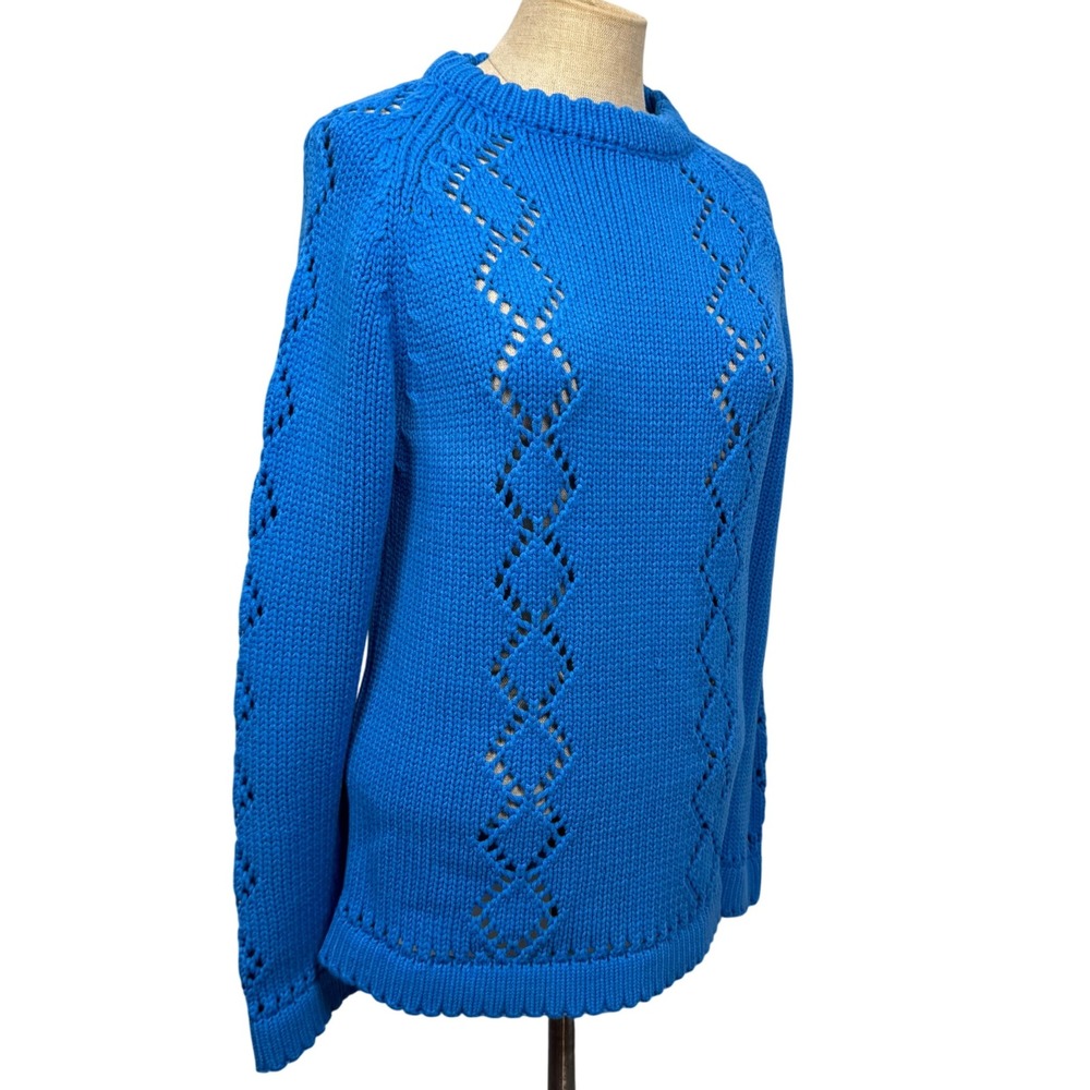 VTG Westarknits Women M‎ Blue Diamond Hand Loomed Knit Sweater Acrylic Nautical